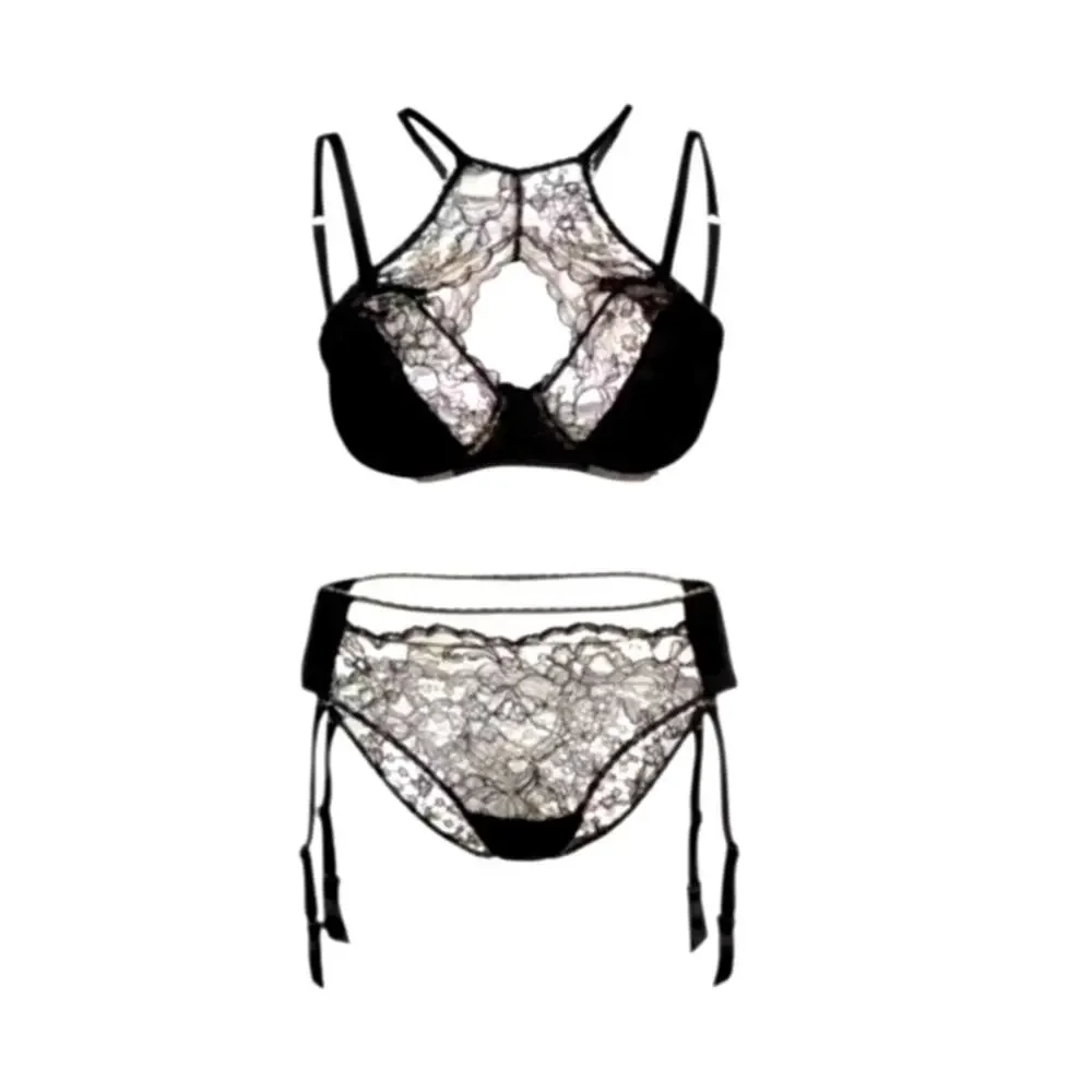 Else Women's 36A Black Yasmin Harness Racerback Underwire Satin Lace Bra